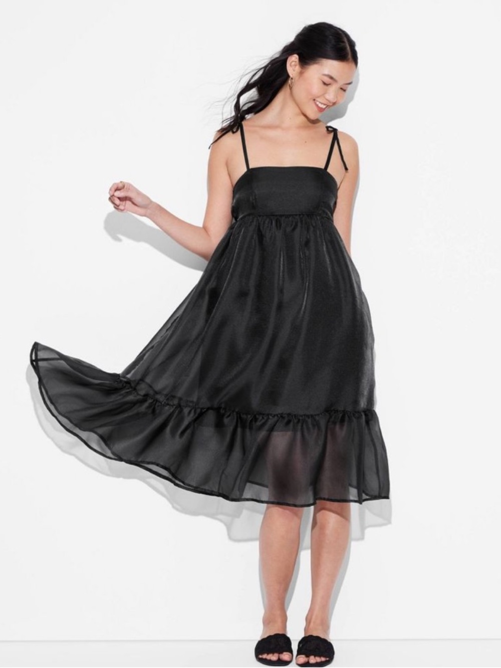 Wild‎ Fable Women's Organza Midi Babydoll Dress Black M